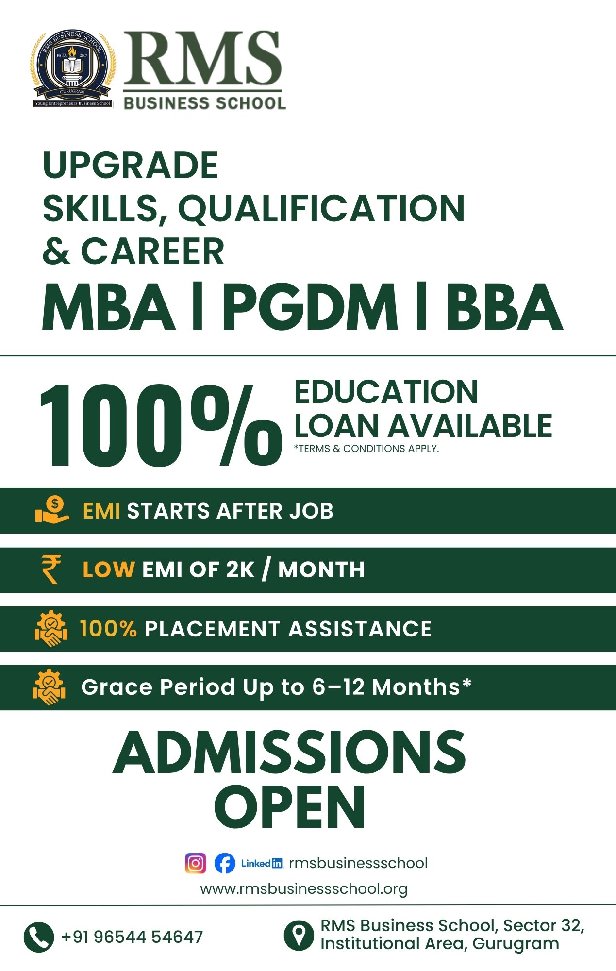 RMS Business School career opportunity